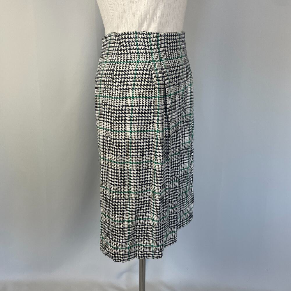 Vintage Midi Skirt Size 12 Black White Green Houndstooth Preppy Academia 80s 90s - Picture 5 of 16